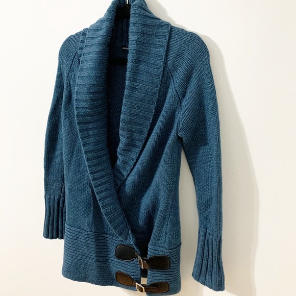 MODA International Shawl-Collar Open Front Wool Blend Cardigan Buckle Closures - Picture 2 of 7